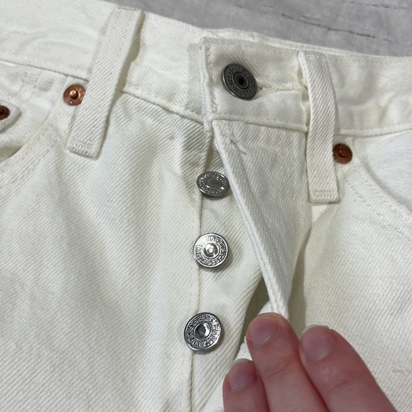 Levi’s 501 Skinny Don't Mind If I Do White Distress Button Fly High Rise Jeans - Picture 5 of 14